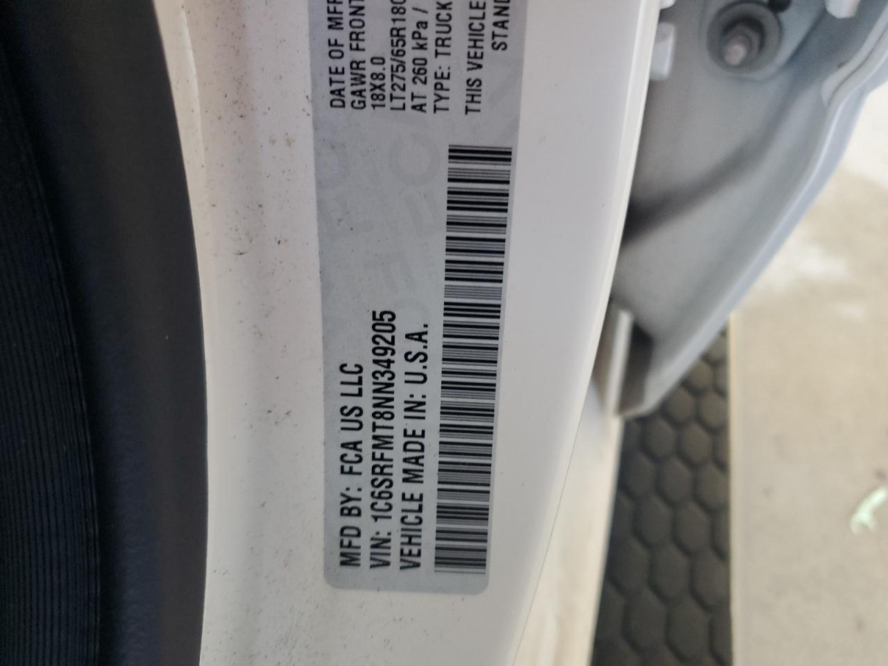 2022 RAM 1500 BIG HORN/LONE STAR VIN:1C6SRFMT8NN349205