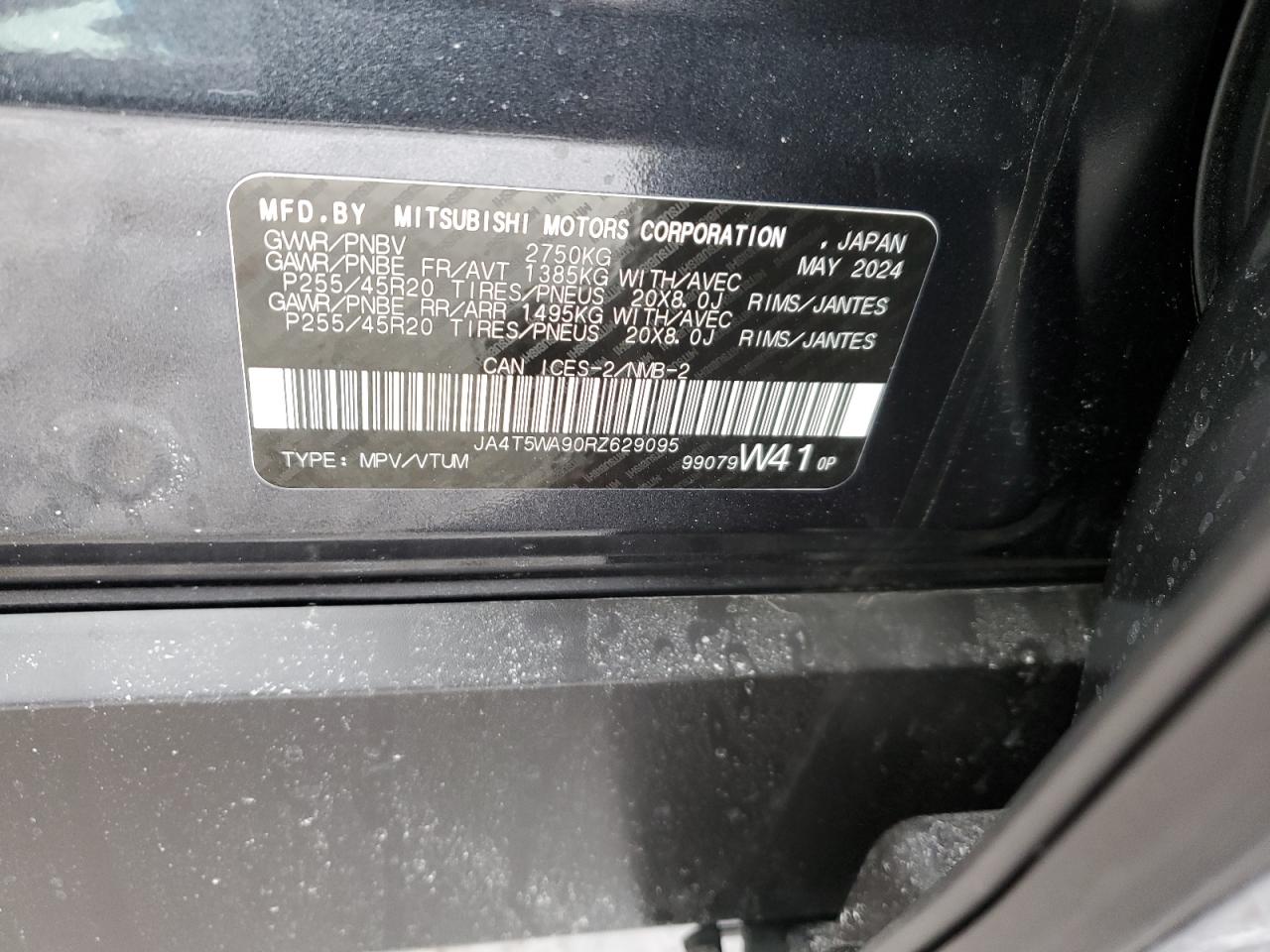 2024 MITSUBISHI OUTLANDER SEL VIN:JA4T5WA90RZ629095