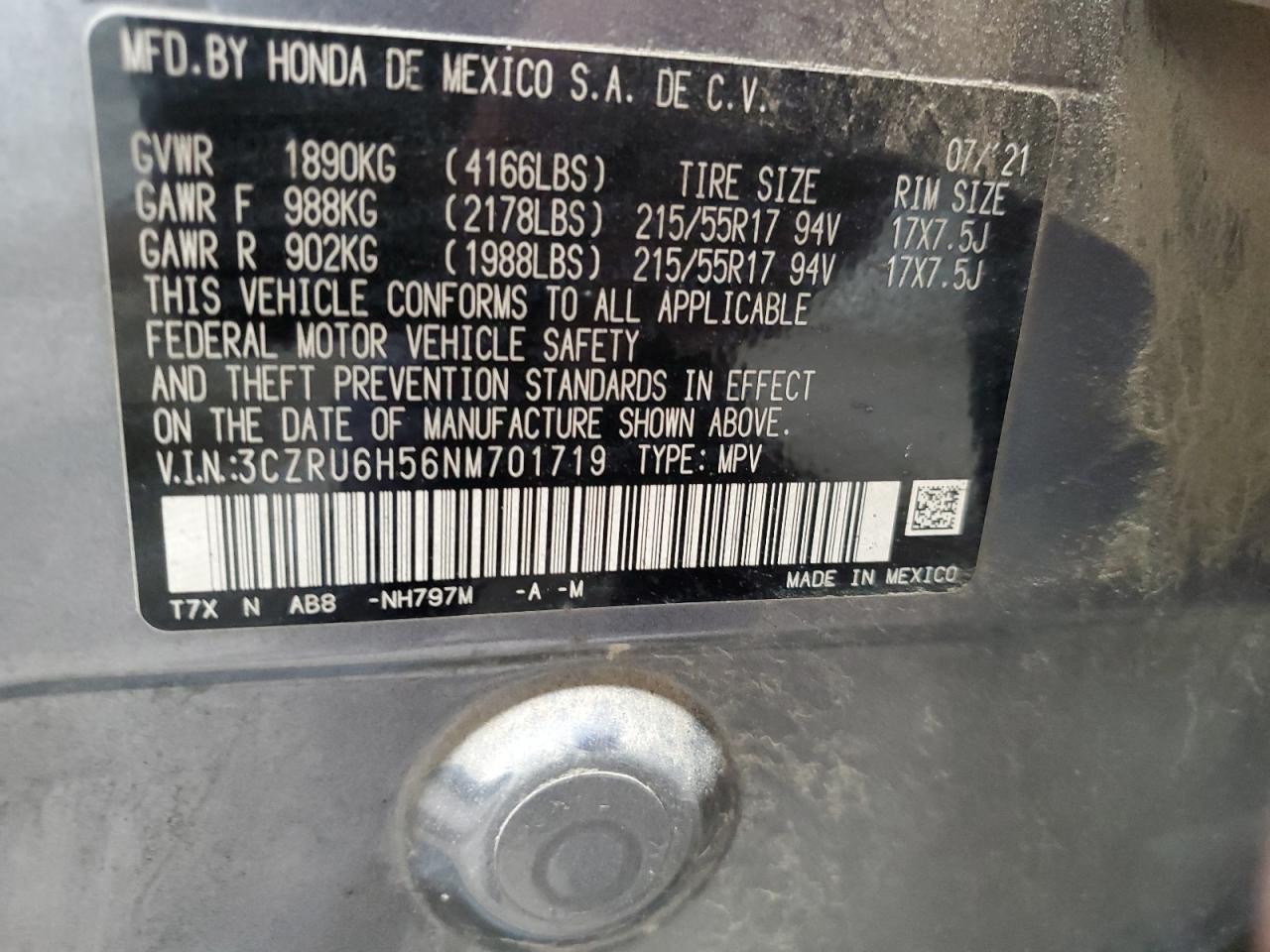 2022 HONDA HR-V EX VIN:3CZRU6H56NM701719