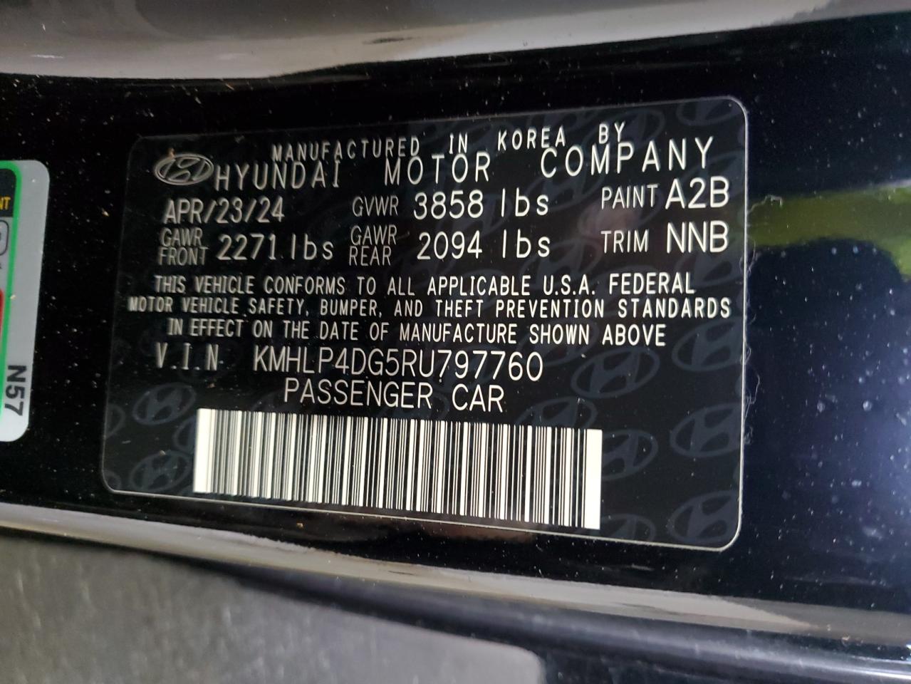 2024 HYUNDAI ELANTRA LIMITED VIN:KMHLP4DG5RU797760