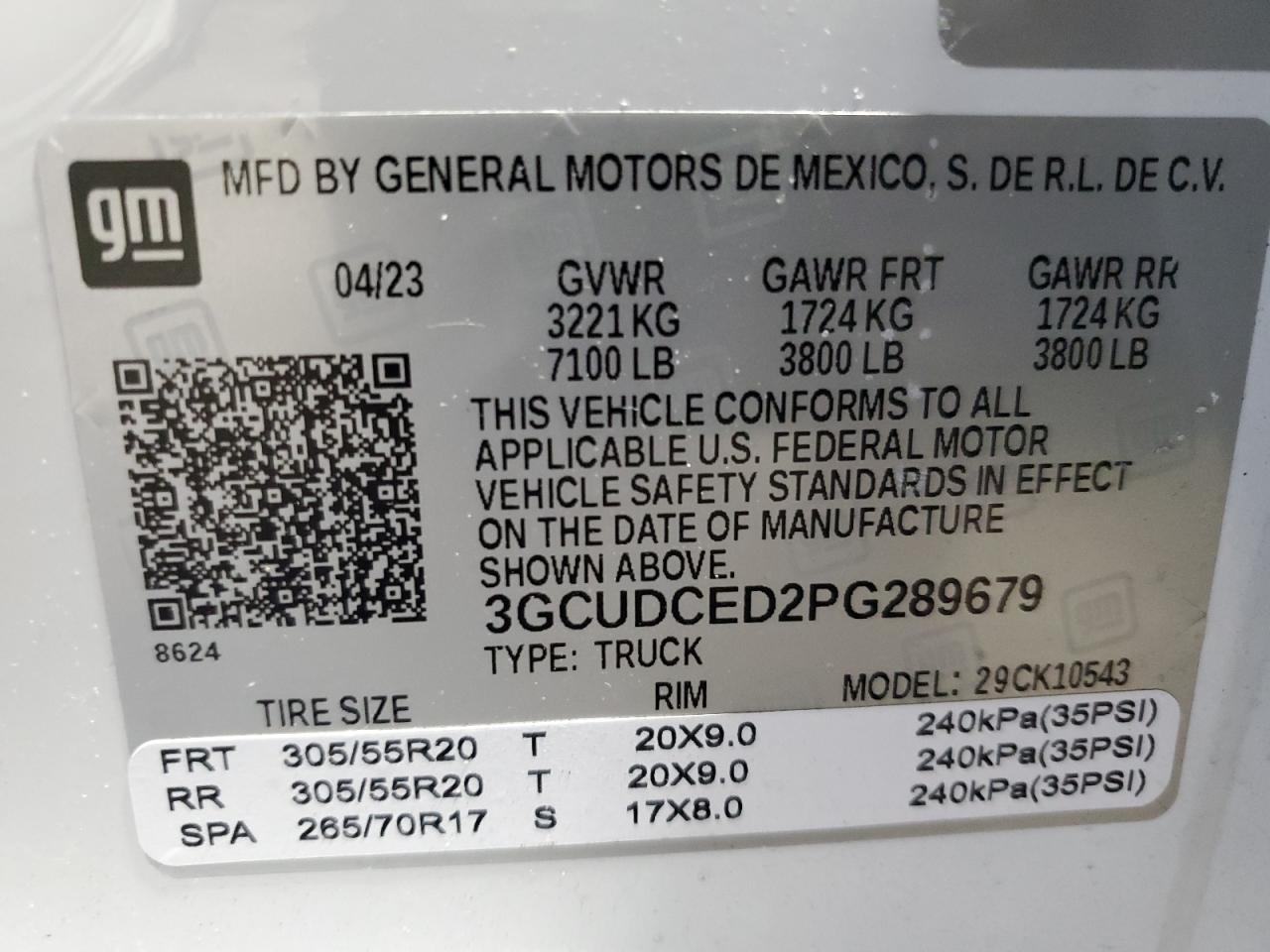 2023 CHEVROLET SILVERADO K1500 TRAIL BOSS CUSTOM VIN:3GCUDCED2PG289679