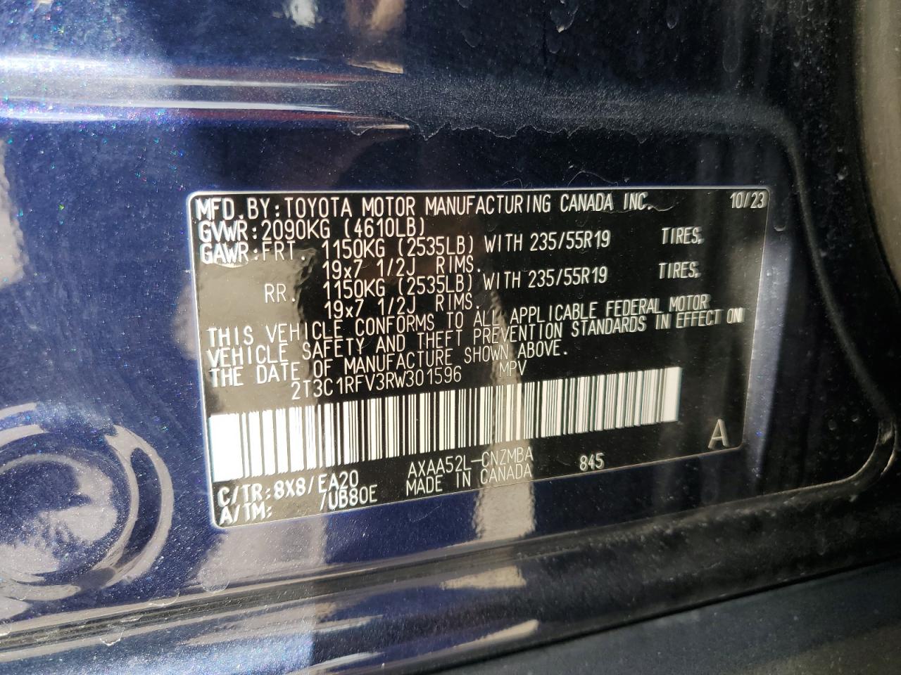 2024 TOYOTA RAV4 XLE PREMIUM VIN:2T3C1RFV3RW301596