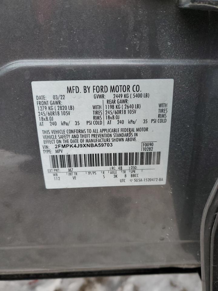 2022 FORD EDGE SEL VIN:2G1WA5E37F1109424