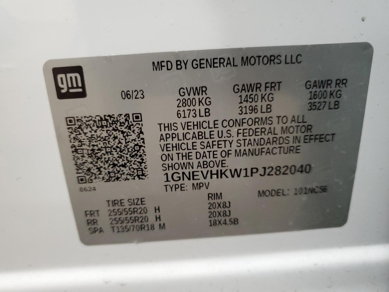 2023 CHEVROLET TRAVERSE LT VIN:1GNEVHKW1PJ282040