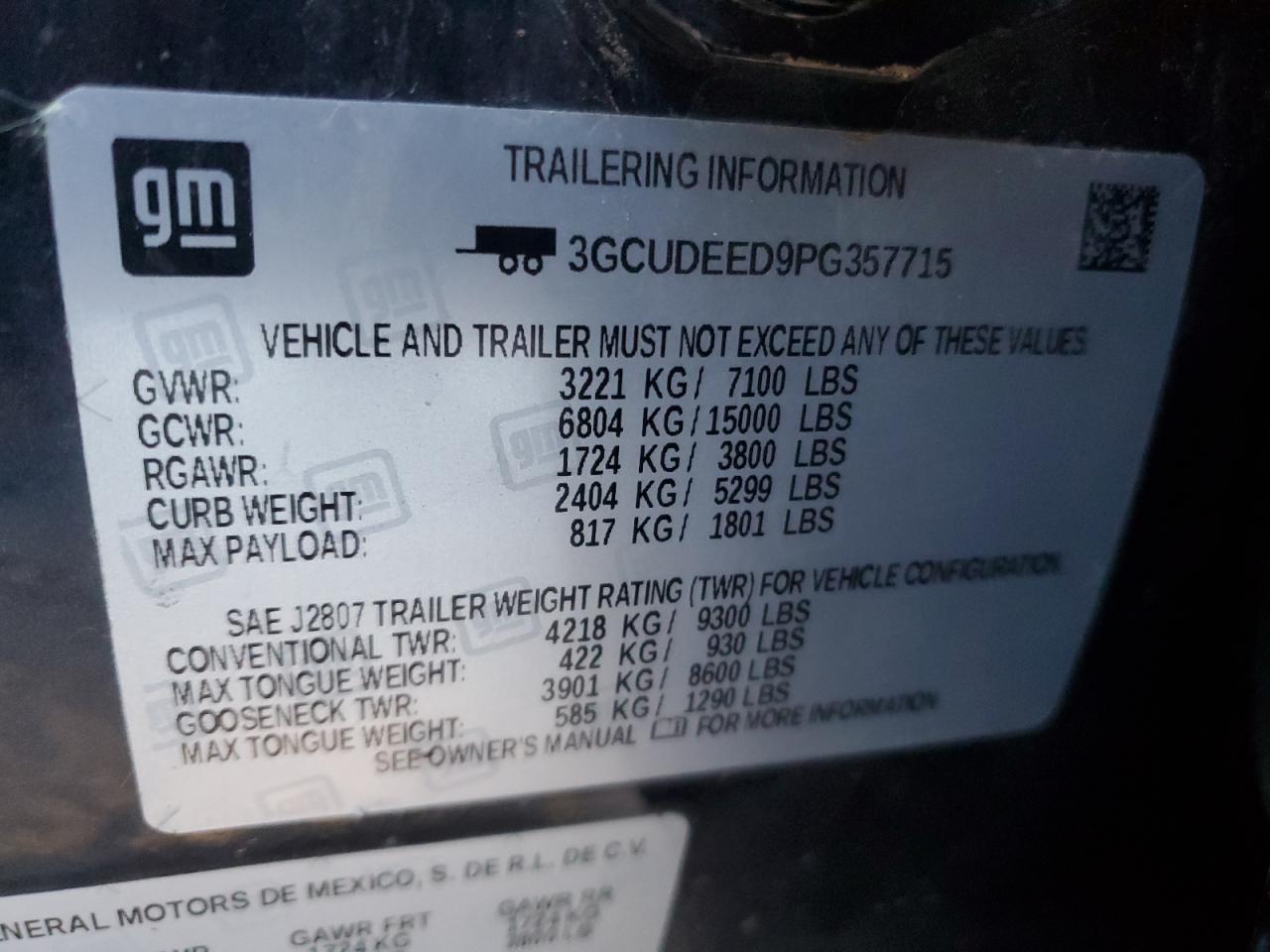 2023 CHEVROLET SILVERADO K1500 RST VIN:3GCUDEED9PG357715