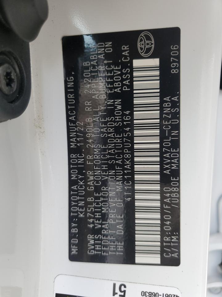 2023 TOYOTA CAMRY LE VIN:4T1C11AK8PU754164