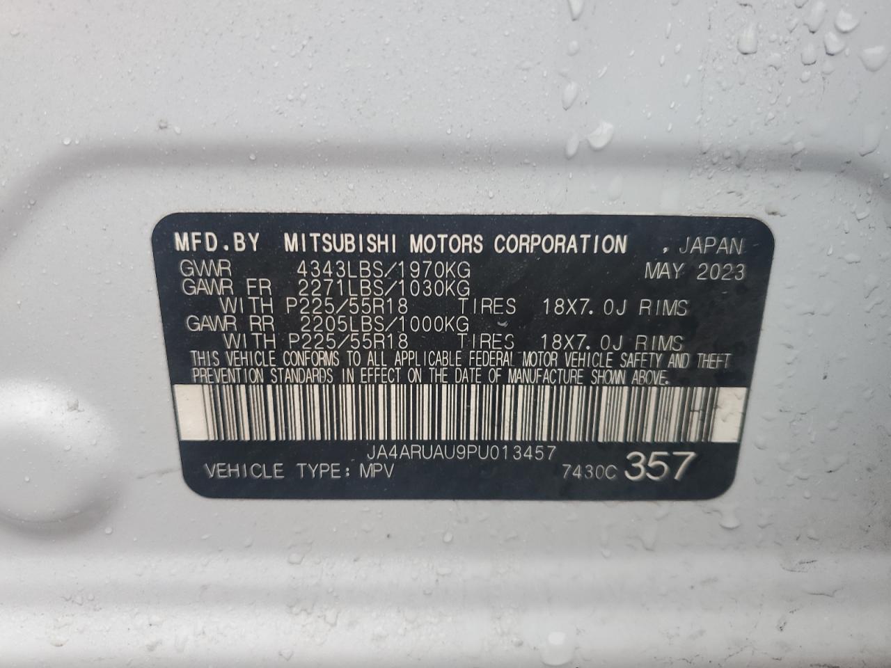 2023 MITSUBISHI OUTLANDER SPORT S/SE VIN:JA4ARUAU9PU013457