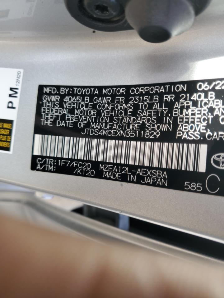 2022 TOYOTA COROLLA SE VIN:JTDS4MCEXN3511829