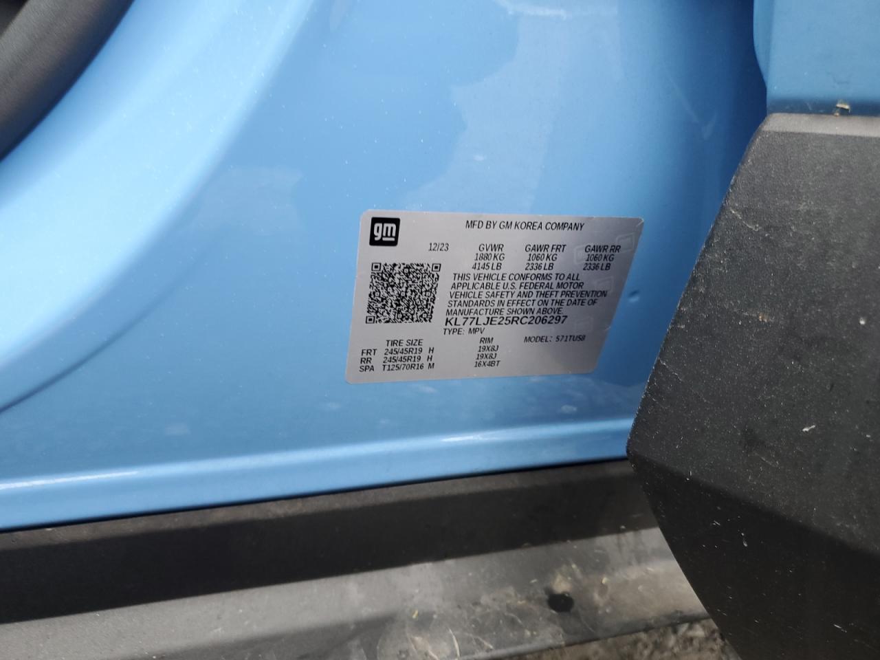 2024 CHEVROLET TRAX 2RS VIN:KL77LJE25RC206297