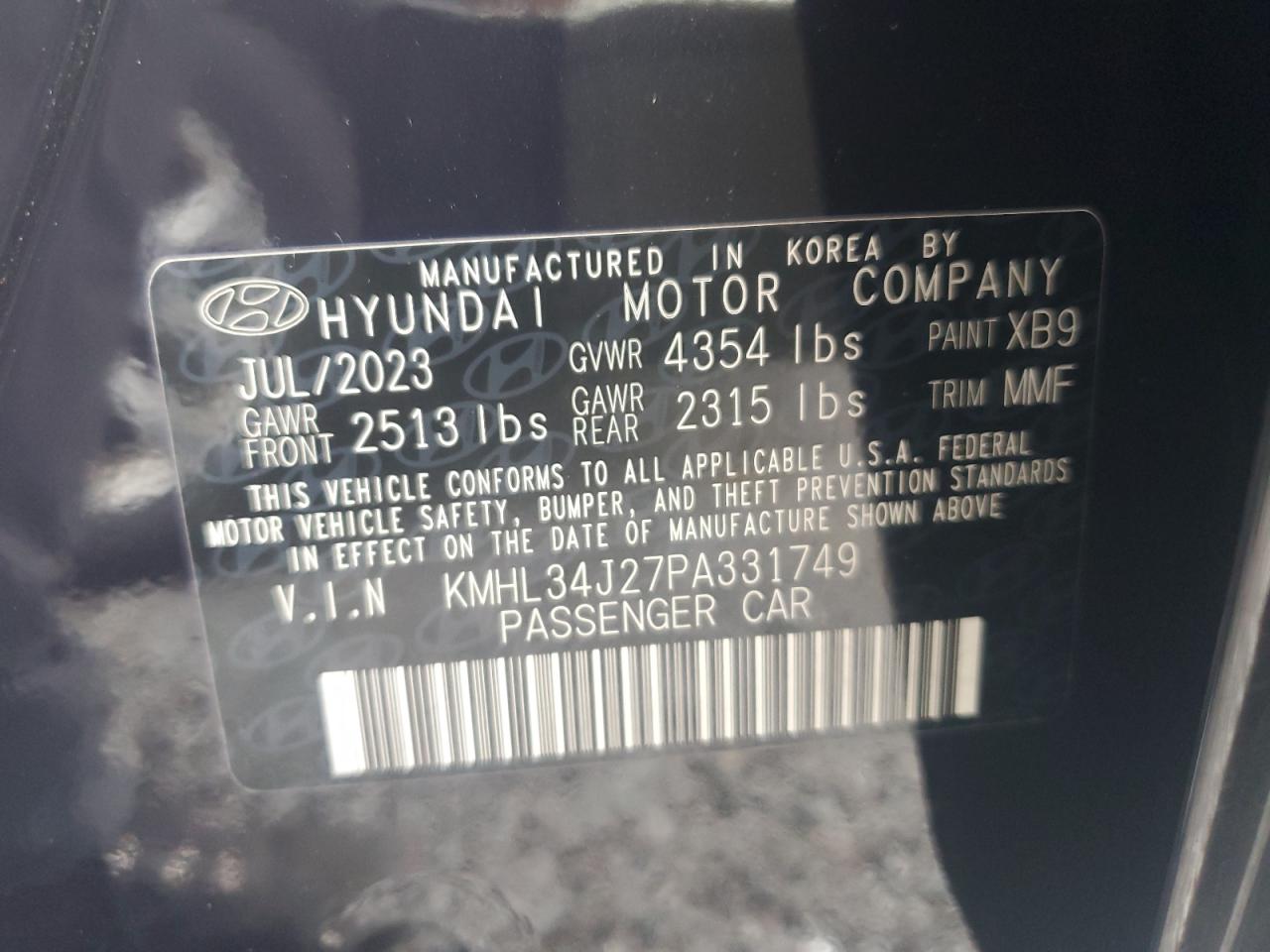 2023 HYUNDAI SONATA LIMITED VIN:KMHL34J27PA331749