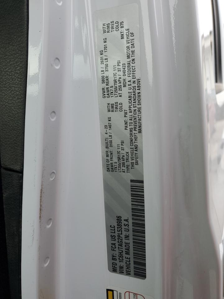 2023 JEEP GLADIATOR SPORT VIN:1C6HJTAG2PL538986