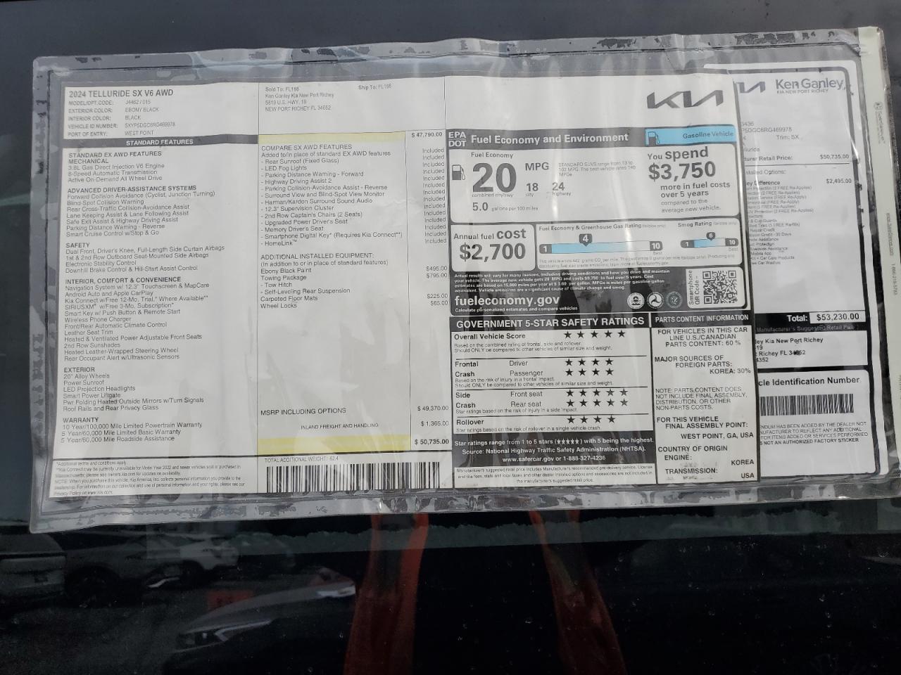 2024 KIA TELLURIDE SX VIN:5XYP5DGC6RG469978
