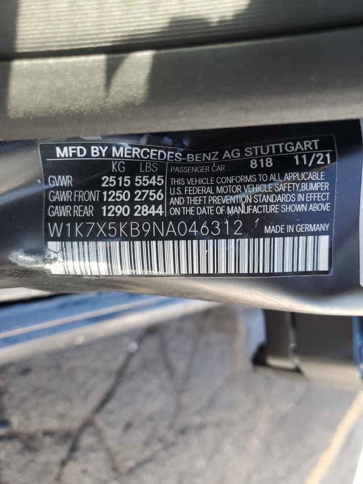 2022 MERCEDES-BENZ AMG GT 43 VIN:W1K7X5KB9NA046312