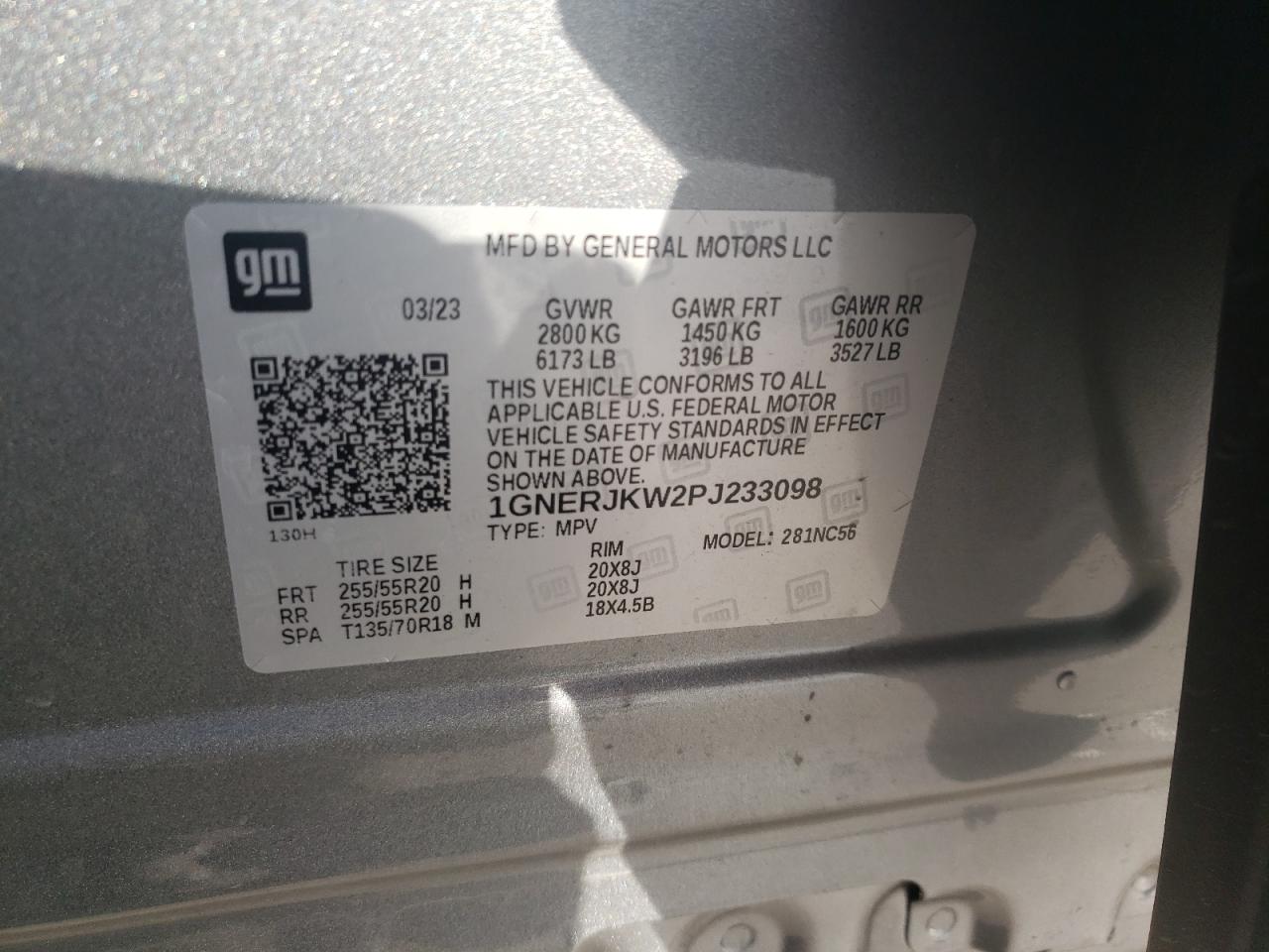 2023 CHEVROLET TRAVERSE RS VIN:1GNERJKW2PJ233098