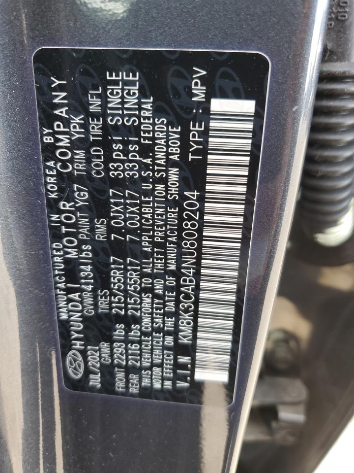 2022 HYUNDAI KONA SEL VIN:KM8K3CAB4NU808204