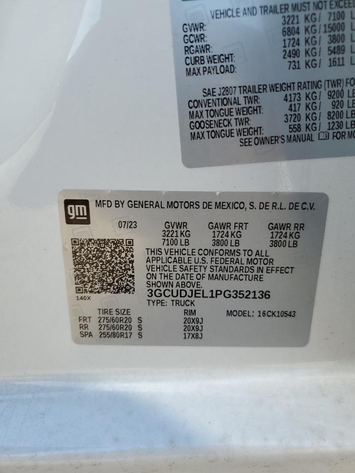2023 CHEVROLET SILVERADO K1500 HIGH COUNTRY VIN:3GCUDJEL1PG352136