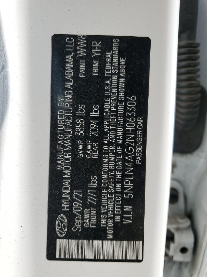 2022 HYUNDAI ELANTRA SEL VIN:5NPLN4AG2NH063306
