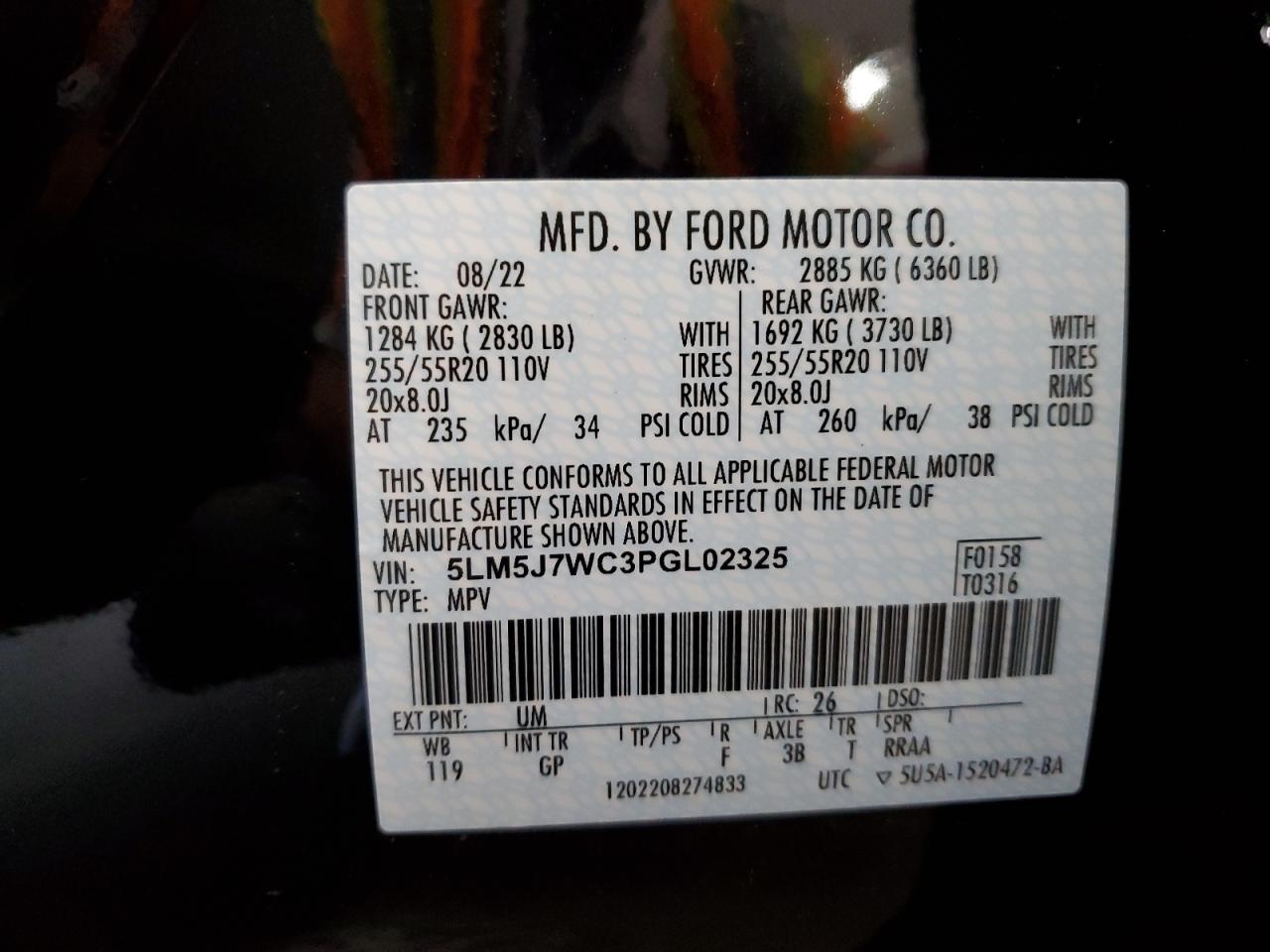 2023 LINCOLN AVIATOR RESERVE VIN:5LM5J7WC3PGL02325