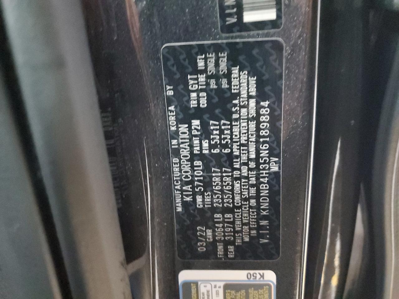 2022 KIA CARNIVAL LX VIN:KNDNB4H35N6189884