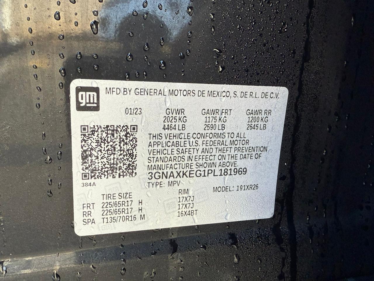 2023 CHEVROLET EQUINOX LT VIN:3GNAXKEG1PL181969