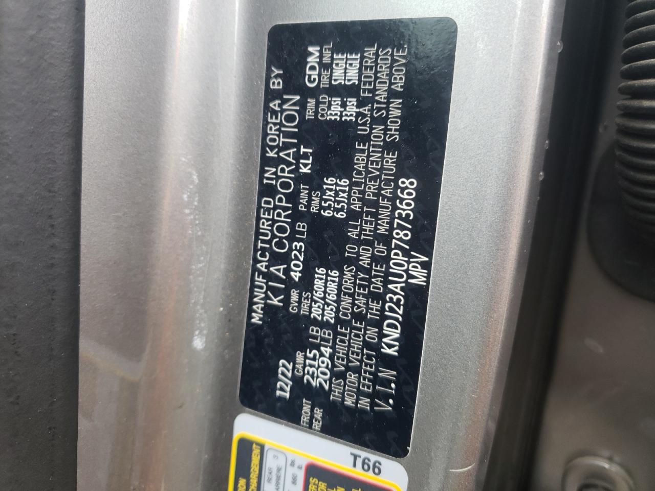 2023 KIA SOUL LX VIN:KNDJ23AU0P7873668
