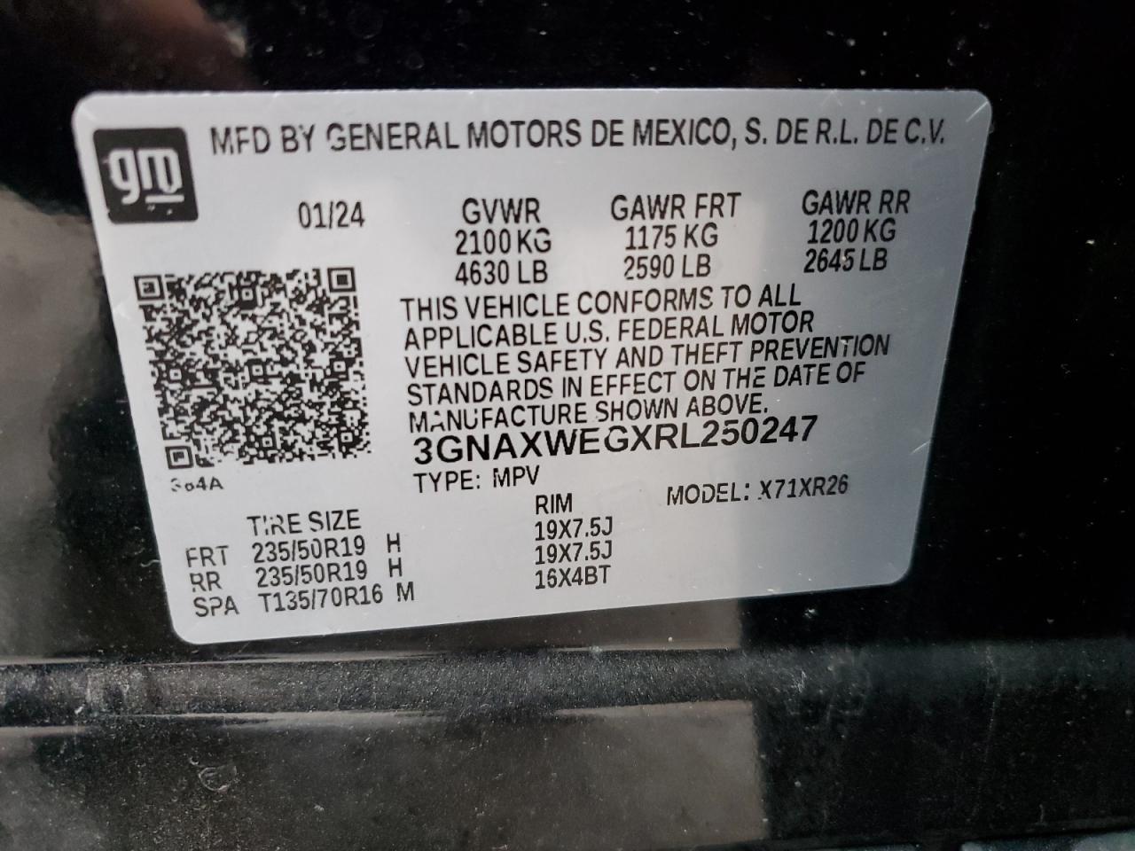 2024 CHEVROLET EQUINOX RS VIN:3GNAXWEGXRL250247