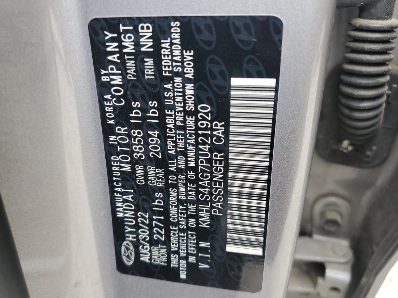 2023 HYUNDAI ELANTRA SEL VIN:KMHLS4AG7PU421920