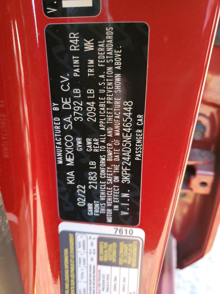 2022 KIA FORTE FE VIN:3KPF24AD5NE465448