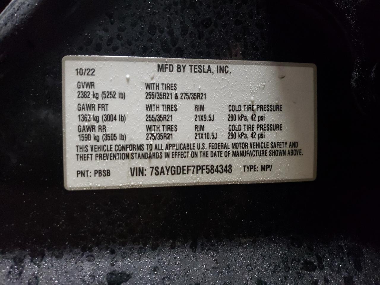 2023 TESLA MODEL Y  VIN:7SAYGDEF7PF584348