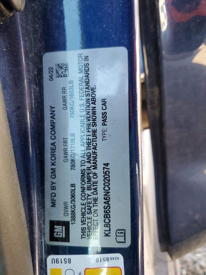 2022 CHEVROLET SPARK LS VIN:KL8CB6SA6NC020574