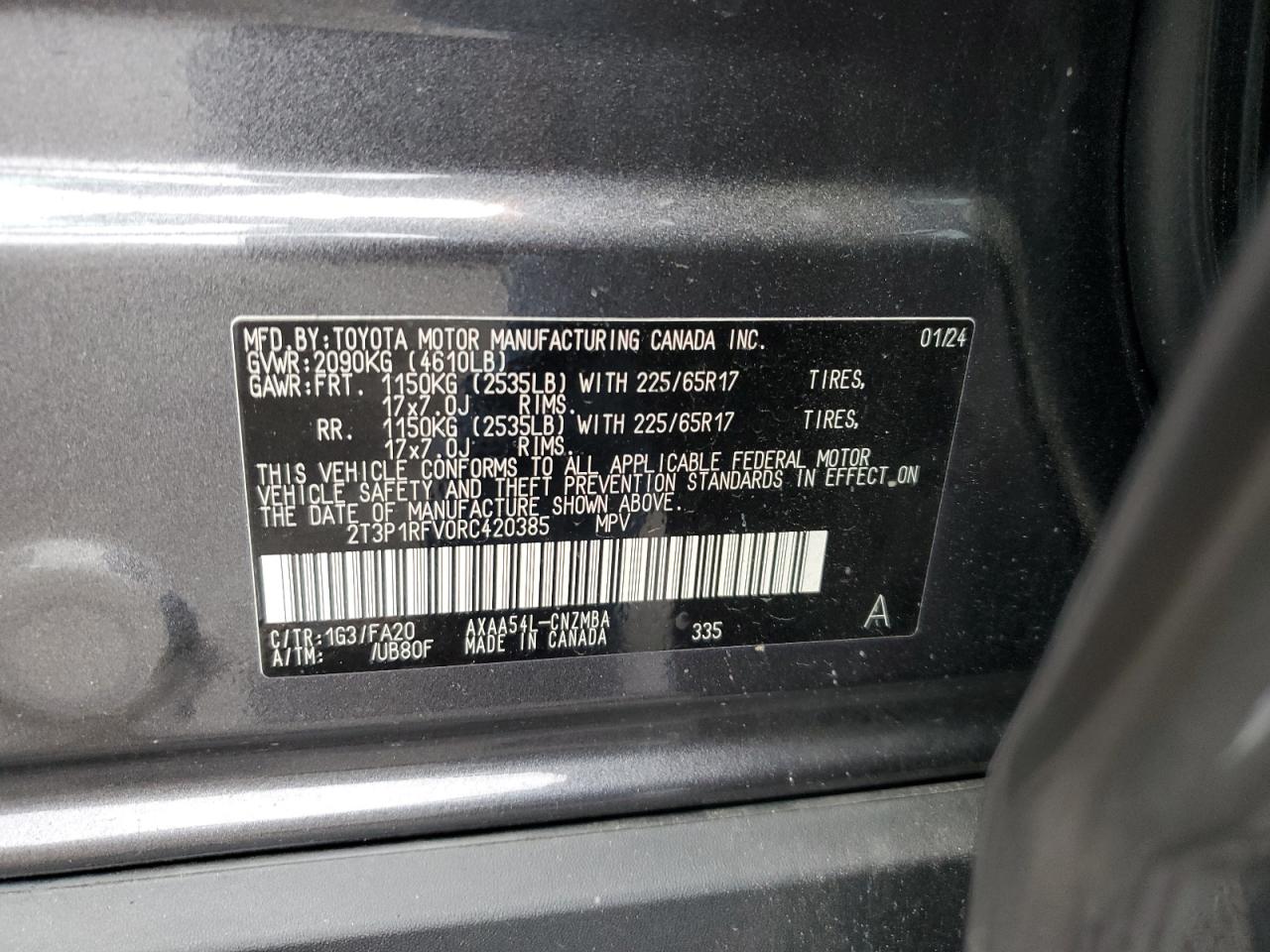 2024 TOYOTA RAV4 XLE VIN:2T3P1RFV0RC420385