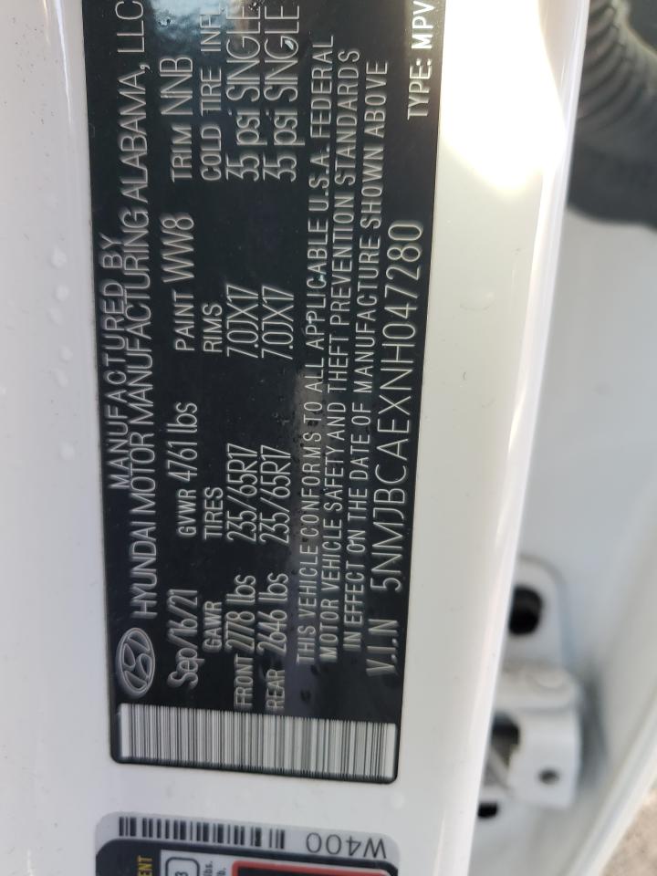 2022 HYUNDAI TUCSON SEL VIN:5NMJBCAEXNH047280