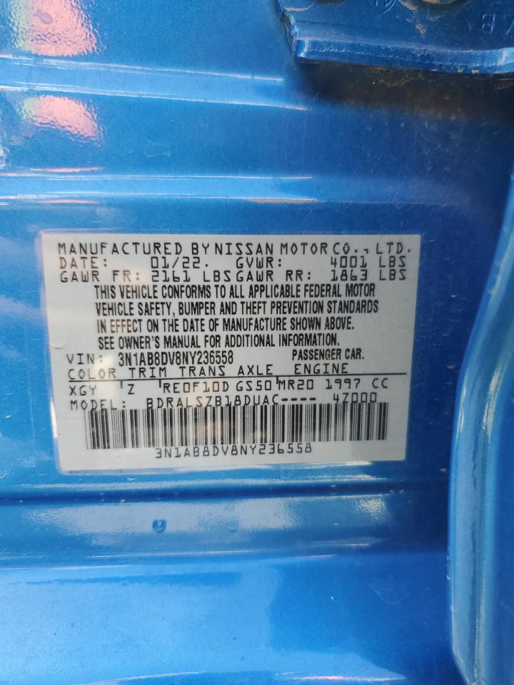 2022 NISSAN SENTRA SR VIN:3N1AB8DV8NY236558