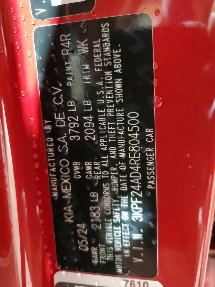2024 KIA FORTE LX VIN:3KPF24AD4RE804500