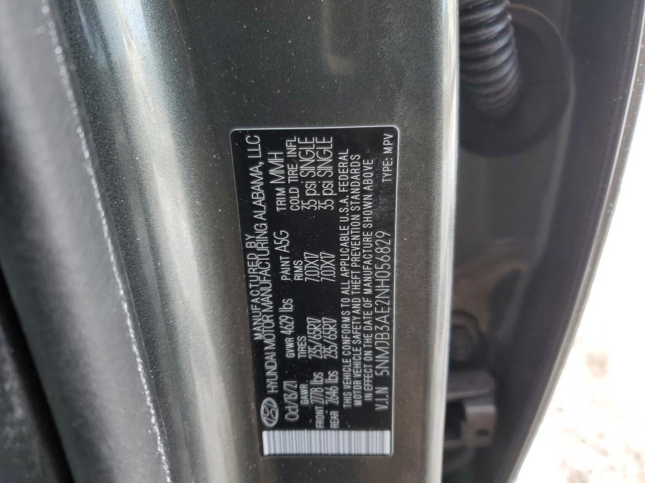 2022 HYUNDAI TUCSON SEL VIN:5NMJB3AE2NH056829