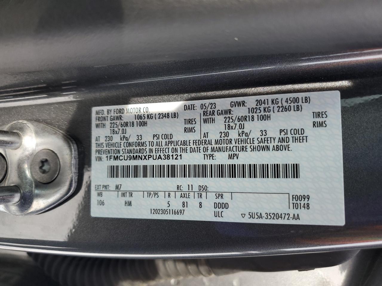 2023 FORD ESCAPE ST LINE VIN:1FMCU9MNXPUA38121