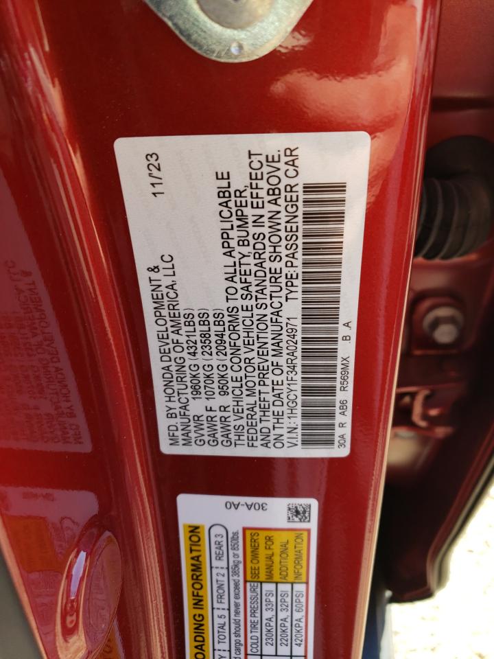 2024 HONDA ACCORD EX VIN:1HGCY1F34RA024971