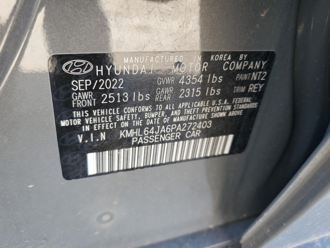 2023 HYUNDAI SONATA SEL VIN:KMHL64JA6PA272403