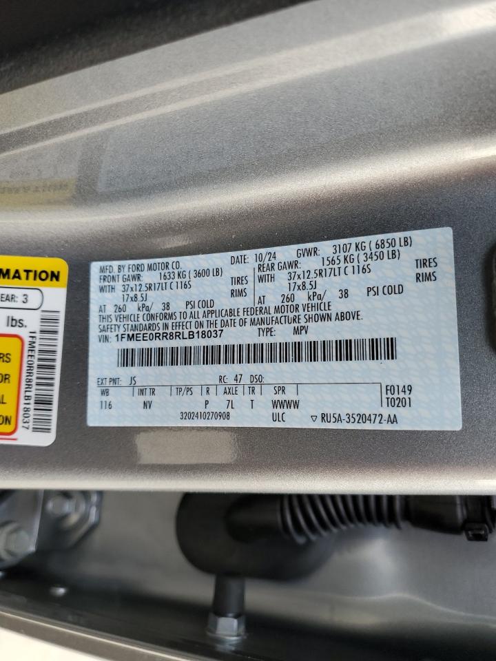 2024 FORD BRONCO RAPTOR VIN:1FMEE0RR8RLB18037