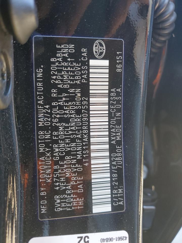 2024 TOYOTA CAMRY SE NIGHT SHADE VIN:4T1S11AK8RU907592