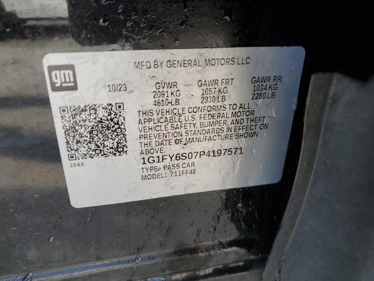 2023 CHEVROLET BOLT EUV LT VIN:1G1FY6S07P4197571