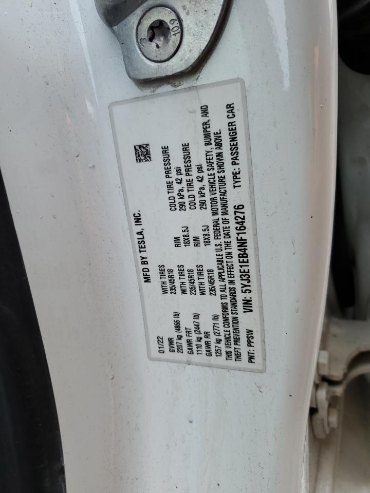 2022 TESLA MODEL 3  VIN:5YJ3E1EB4NF164276