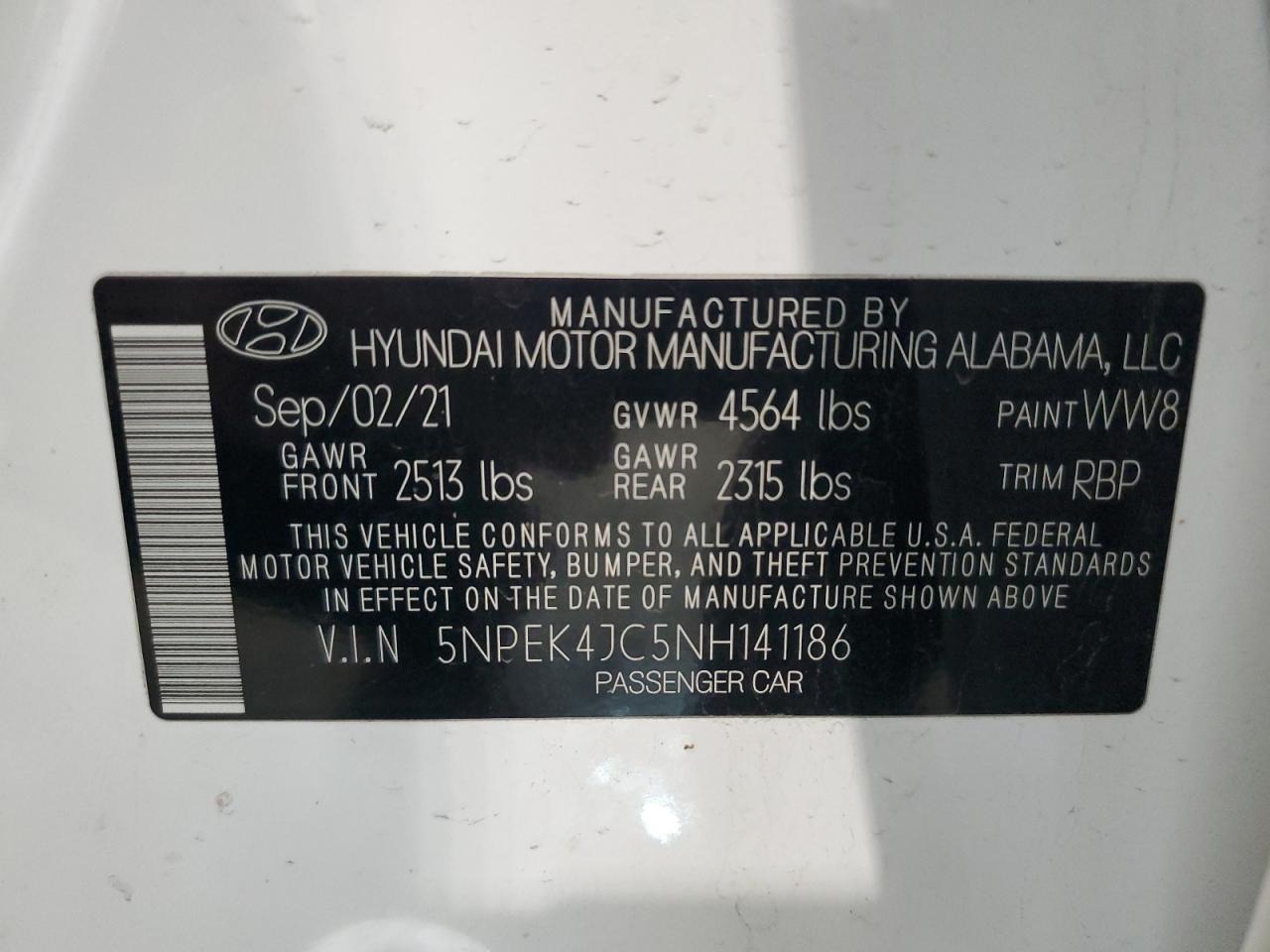 2022 HYUNDAI SONATA N LINE VIN:3TMJU4GN5FM190644