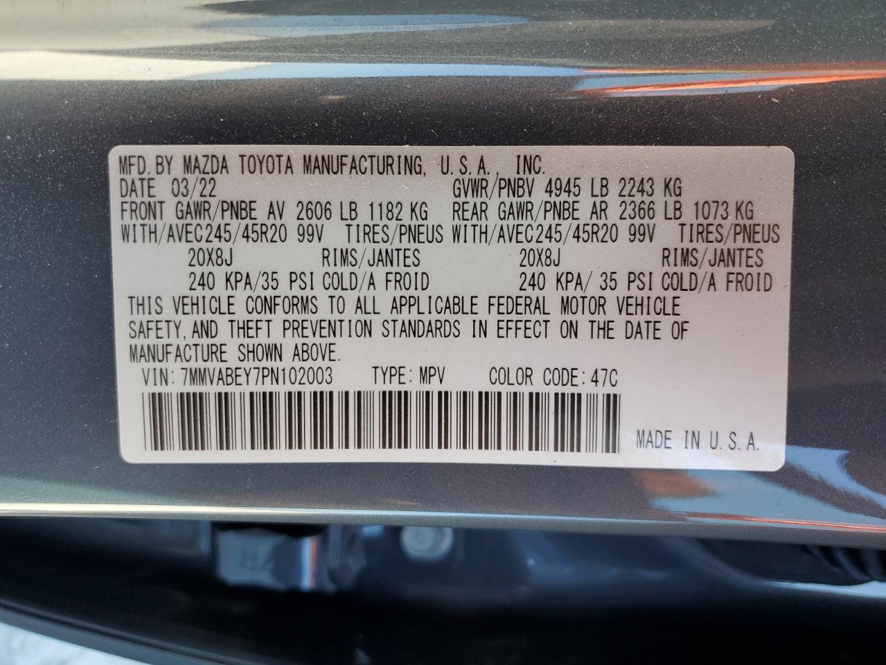 2023 MAZDA CX-50 PREMIUM PLUS VIN:7MMVABEY7PN102003