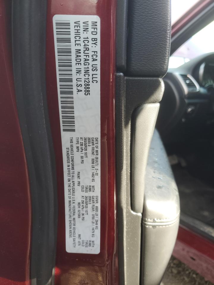 2022 JEEP GRAND CHEROKEE LAREDO E VIN:1C4RJFAG1NC128885