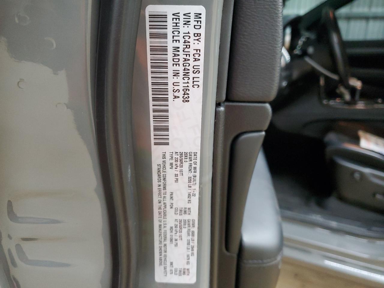 2022 JEEP GRAND CHEROKEE LAREDO E VIN:1C4RJFAG4NC116438