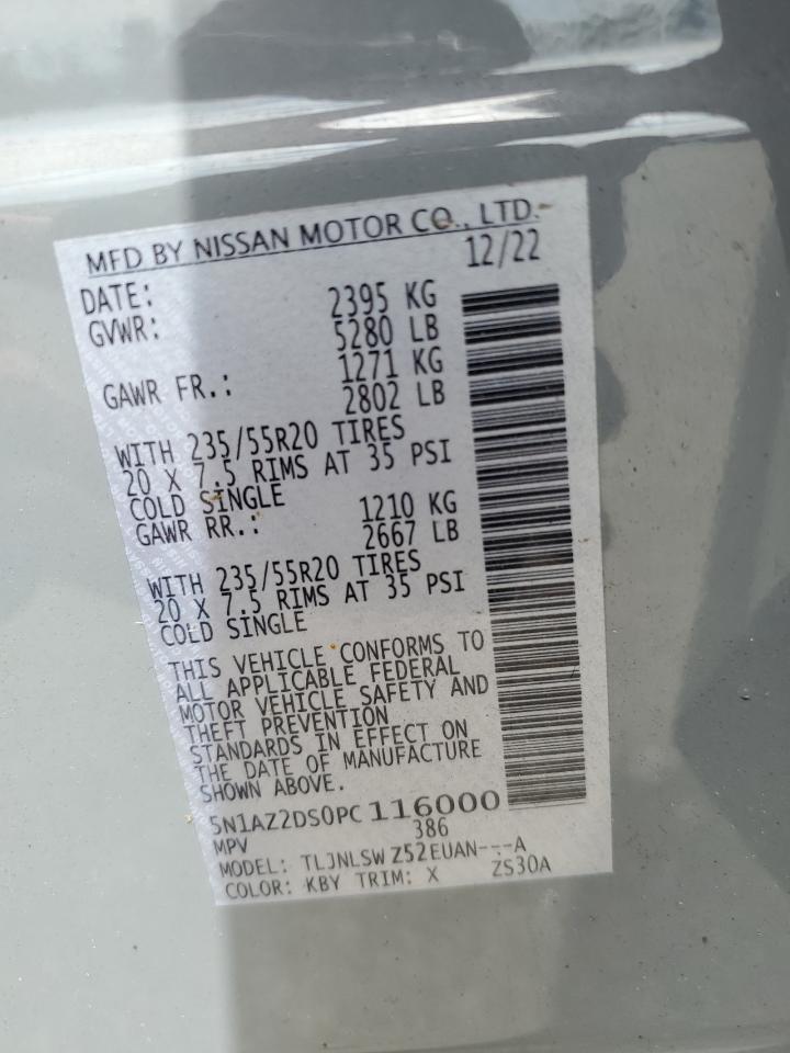 2023 NISSAN MURANO PLATINUM VIN:5N1AZ2DS0PC116000