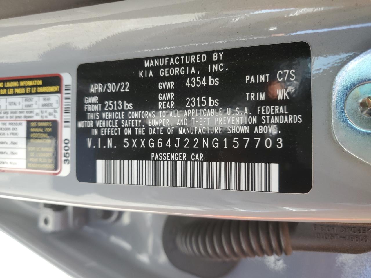 2022 KIA K5 GT LINE VIN:5XXG64J22NG157703