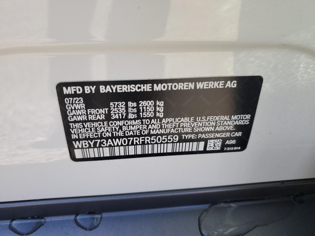 2024 BMW I4 EDRIVE 40 VIN:WBY73AW07RFR50559