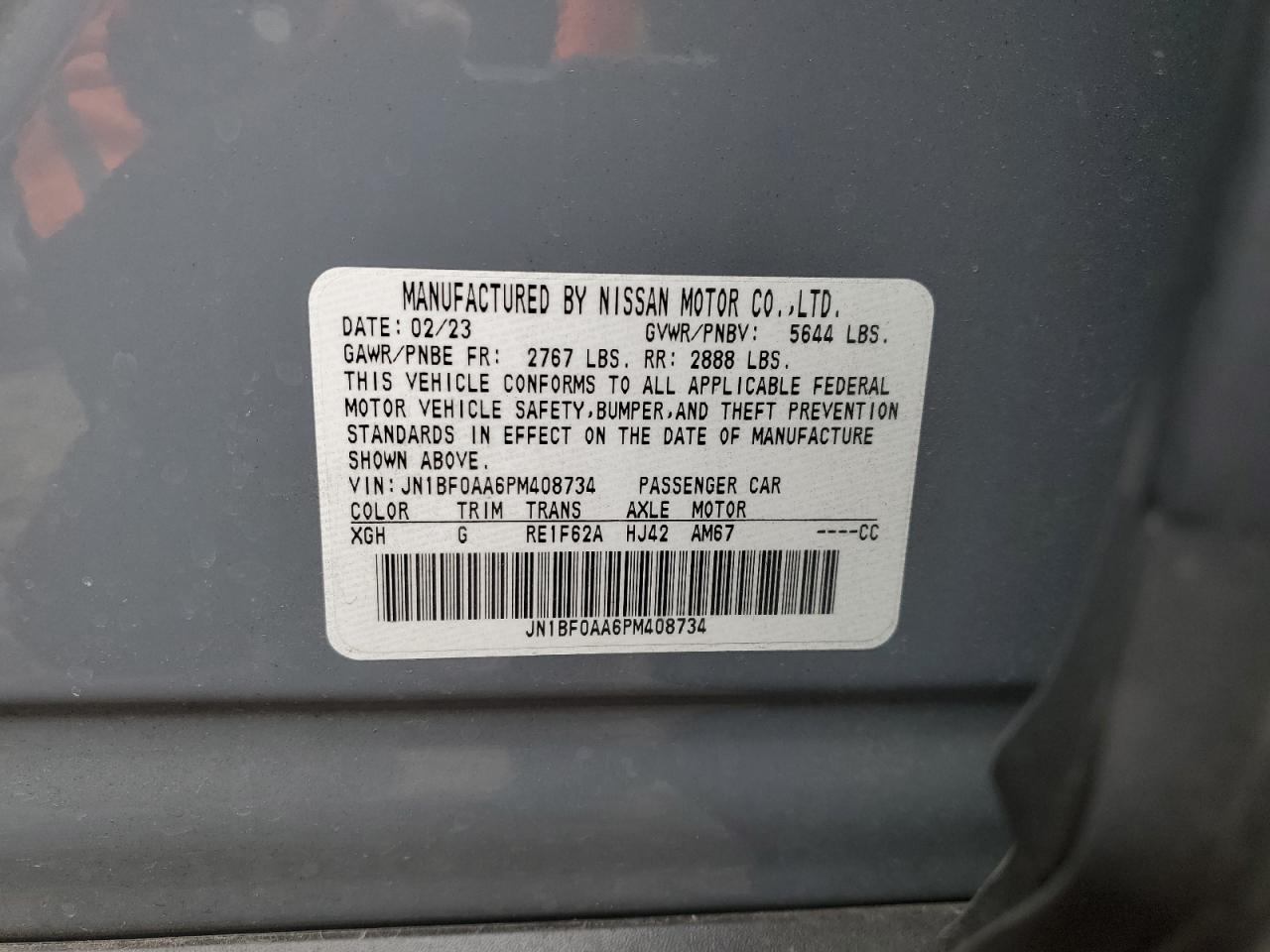 2023 NISSAN ARIYA VENTURE+ VIN:JN1BF0AA6PM408734